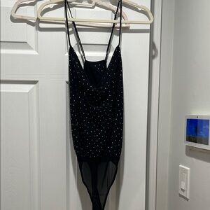 Astr Black Bodysuit with White Dots